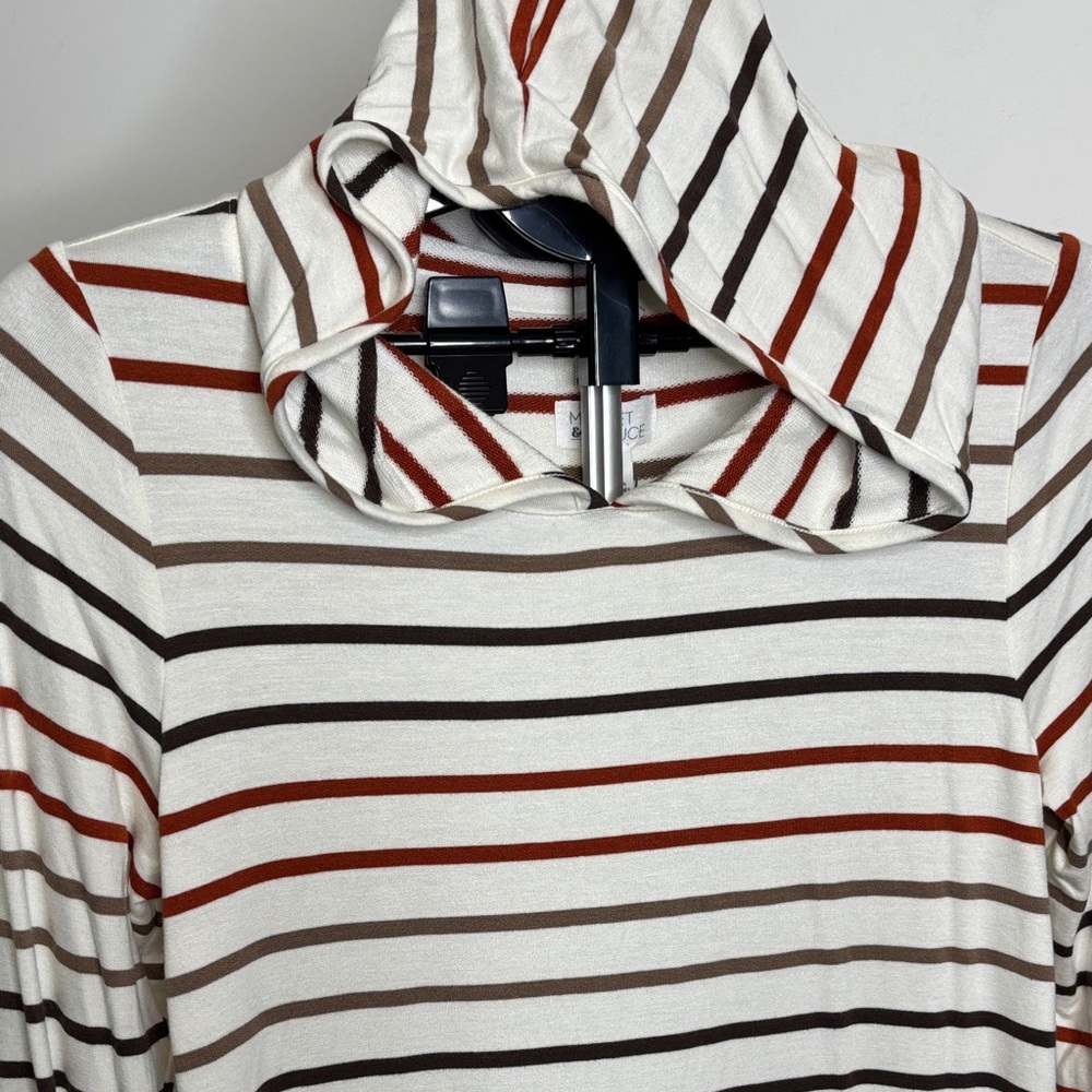 Chic Striped Hooded Sweater - Cream, Brown, and Red